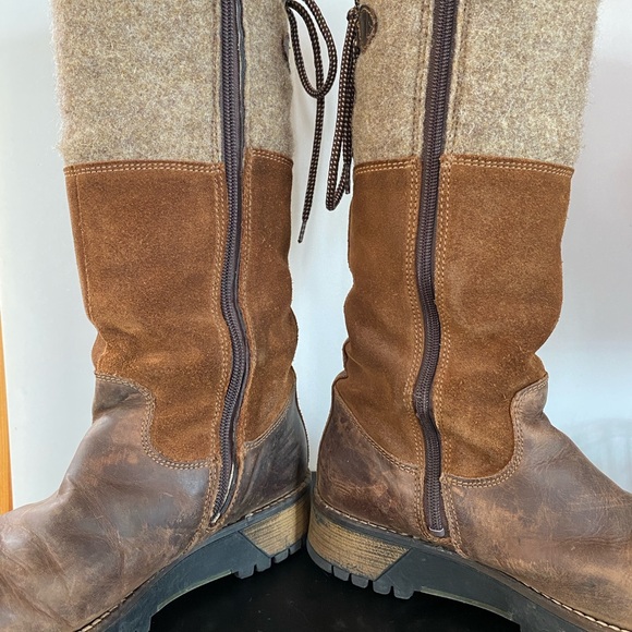 Womens Brown Leather and Wool Platform Boots - Picture 9 of 16